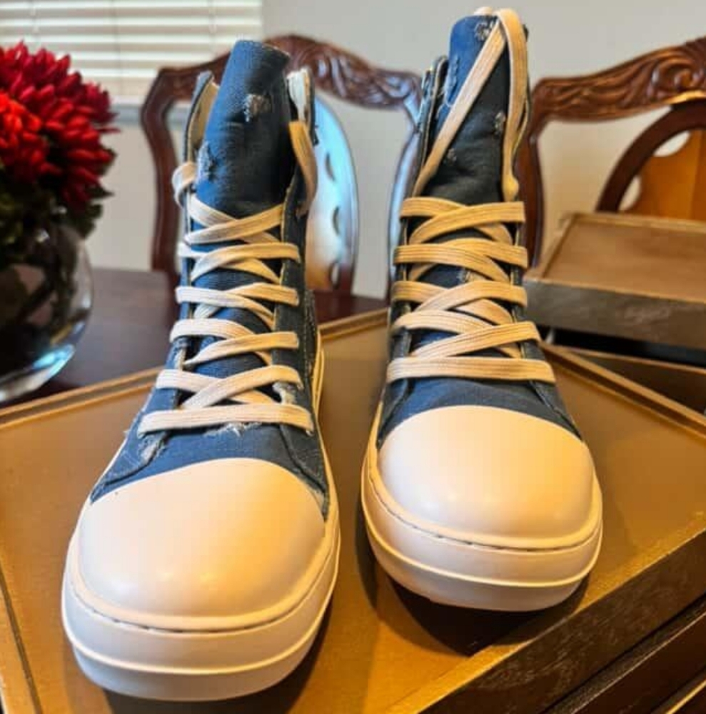 Blue High-Top Sneakers with White Accents - Picture 2 of 5